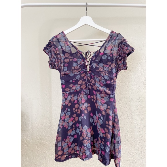 🎉2X HP🎉 Free People Lace Up Floral Mini Dress - Picture 3 of 14
